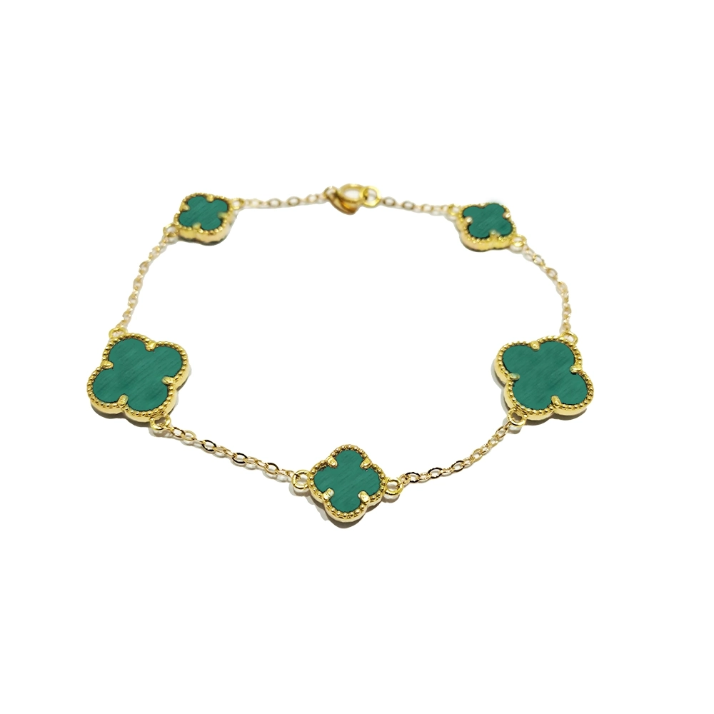 دستبند طلا ونکلیف سبز 5 گل