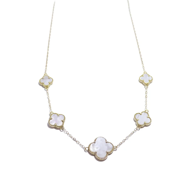گردنبند طلا ونکلیف پنج گل با سنگ صدفی