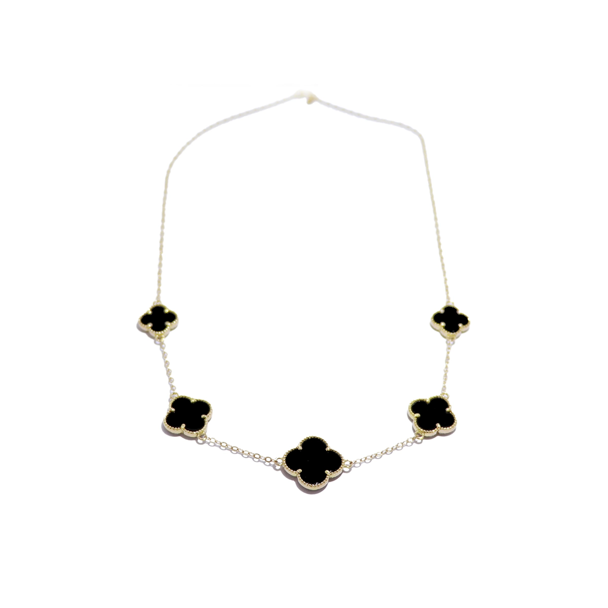 گردنبند-طلا-ونکلیف-پنج-گل-با-سنگ-مشکی گردنبند طلا ونکلیف پنج گل با سنگ مشکی
