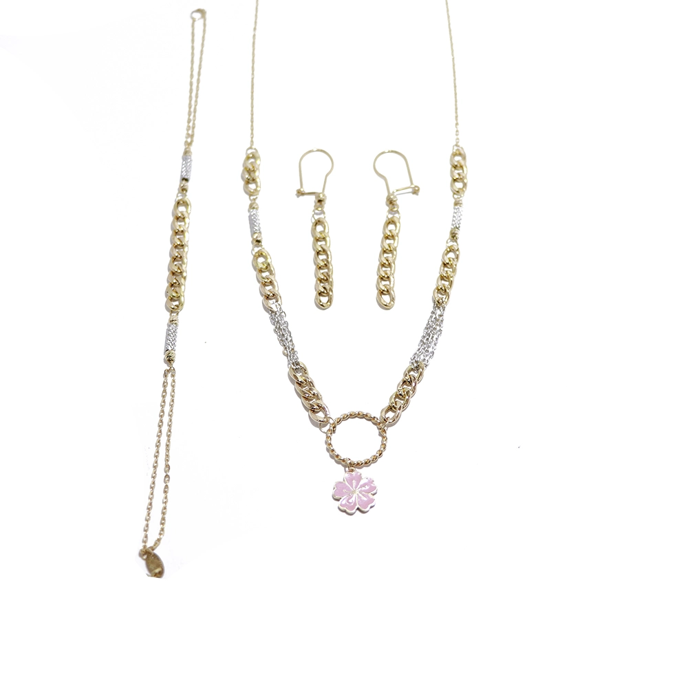 نیم ست طلای فانتزی نسیم طرح گل صورتی