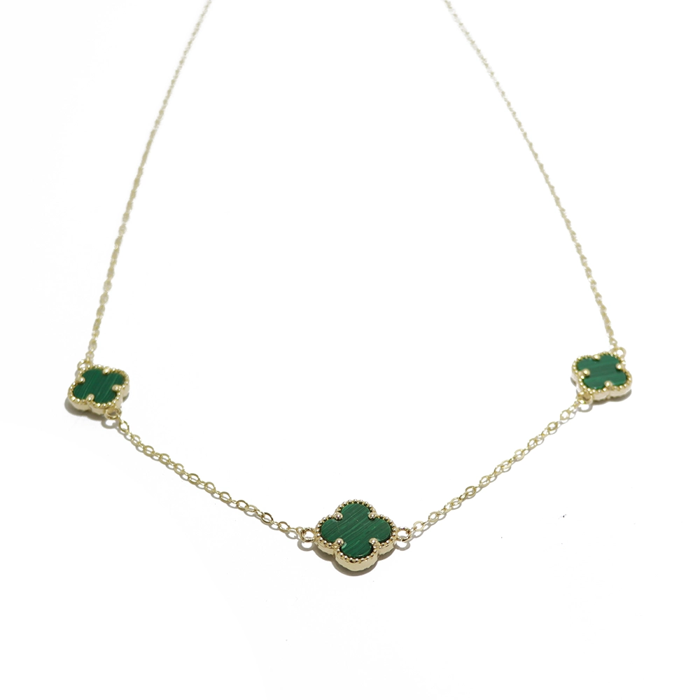 گردنبند طلا ونکلیف سبز سه گل